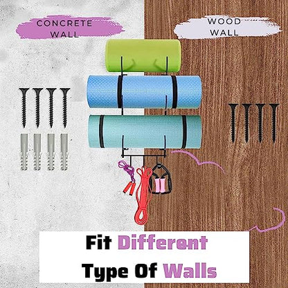 Yes4All 3-Tier and 5-Tier Steel Yoga Mat Rack Organizer Wall Mount with 3 Hooks, Foam Roller Holder Wall Mount Rack For Yoga Mat Storage, Hanging Yoga Strap and Resistance Bands