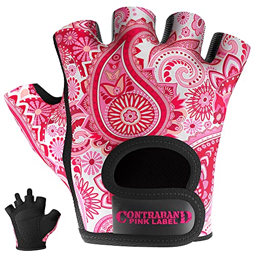 Contraband Pink Label 5387 Womens Design Series Paisley Print Lifting & Rowing Gloves (Pair) - Lightweight Vegan Medium Padded Microfiber Amara Leather w/Griplock Silicone