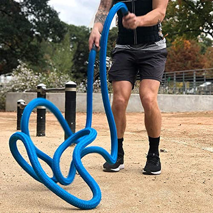 HYPERWEAR Hyper Rope Weighted Short Battle Rope 20 ft / 15 lb – Blue - size: 20 ft (15 lb) Blue