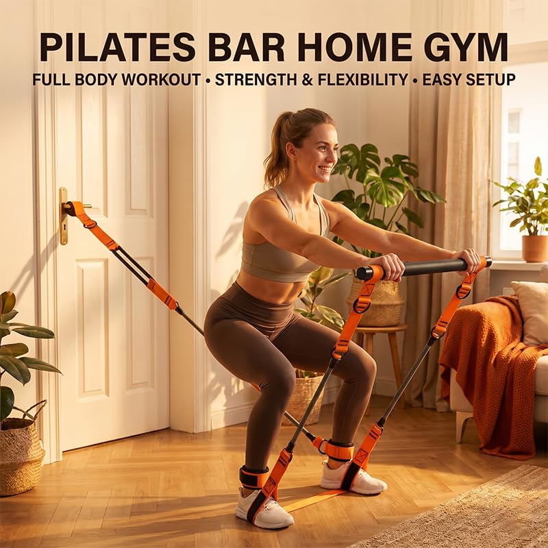 Sakerplus Pilates Kit Pilates Bar Kit with Resistance Bands, Full Body Workout System, Portable Home Gym for Stretching, Strength Training, Core Exercise