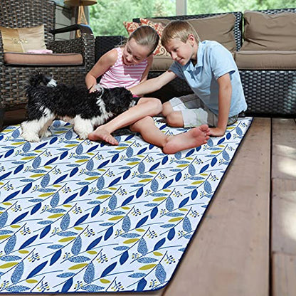 Beach Blanket Picnic Blanket Outdoor Mat Extra Large Waterproof Sand Proof Camping Blanket Lightweight Folding Portable Travel Blanket for Family Park Beach Grass, 79"x57" - color: Blue Leaf