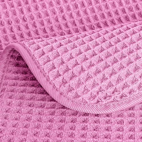 POLYTE 430 GSM Poly Blend Microfiber Quick Dry Waffle Hand Towel, 16x30 in - color: Pink