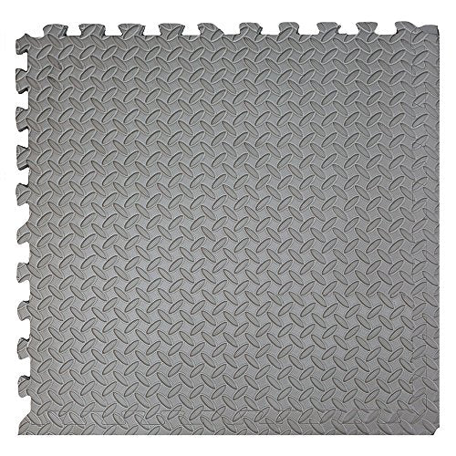 3/8" Thick 100 sq. ft. (25 pcs) Gym EVA Foam Floor Mats (24" x 24") | Steel Pattern, Grey - style: Steel Pattern-Grey