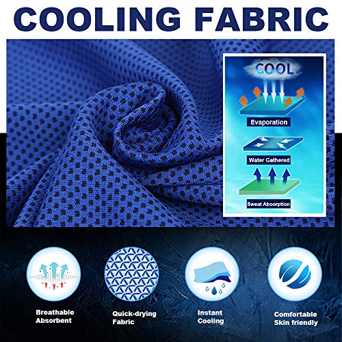 10 Pack Cooling Towels Bulk Microfiber Ice Towel Quick Dry Breathable Chilly Sweat Towel Stay Cool Towel for Neck Face Yoga Gym Workout Running Beach with Carabin Bag, 40x12'', Dark Blue - color: Dark Blue