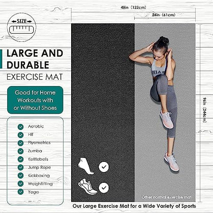 Large Exercise Mat, 8' x 6'/8' x 4'/6' x 4' Extra Durable Workout Mats for Home Gym Flooring, High-Density Gym Mats Cardio Mat for Jump Rope, MMA, Stretch, HIIT, Shoe-Friendly, Non-Slip, Non-Toxic