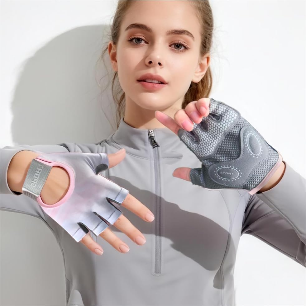 Breathable Weight Lifting Gloves& Weight Lifting Grips, Gloves - Fingerless with Full Palm Protection & Grip & Shock Absorption for Women & Men's Fitness Training（2PCS）