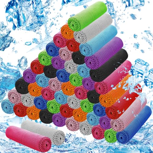 60Pack Cooling Towels Bulk Ice Microfiber Wraps for Neck and Face | Large Size 40"x12" Breathable Soft Chilly Sweat Rag Neck Towels for Workout Gym Yoga Golf Running Sport Multicolor - color: 60×muiti