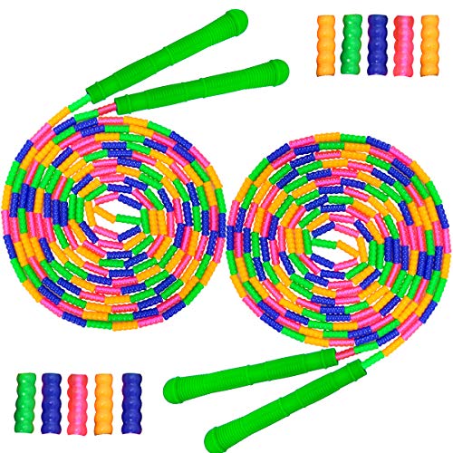 16 FT Long Jump Rope(2 PACK), Double Dutch Jump Ropes, Soft Beaded Skipping for Kids Adults, Plastic Segmented Long Enough for 4-5 Jumpers