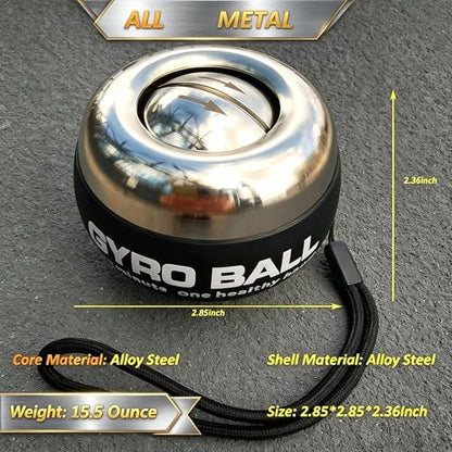 All-Metal Weighted Gyro Ball,Wrist Forearm Trainer for Strength & Rehabilitation,Carpal Tunnel Relief Tool,Desk Stress Relief Toy,for Sports & Office Advanced Level User,with Storage Bag