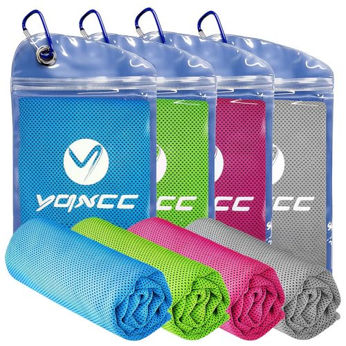 4 Pack Cooling Towels, Instant Cooling Neck Wraps, Ice Towel | 40" x 12" Soft Breathable Microfiber Chilly Towel for Face & Neck, Ideal for Gym, Yoga, Golf, Running, Camping & Hot Weather - color: Light Gray, Light Blue, Green, Rose Red