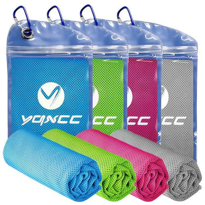 4 Pack Cooling Towels, Instant Cooling Neck Wraps, Ice Towel | 40" x 12" Soft Breathable Microfiber Chilly Towel for Face & Neck, Ideal for Gym, Yoga, Golf, Running, Camping & Hot Weather - color: Light Gray, Light Blue, Green, Rose Red