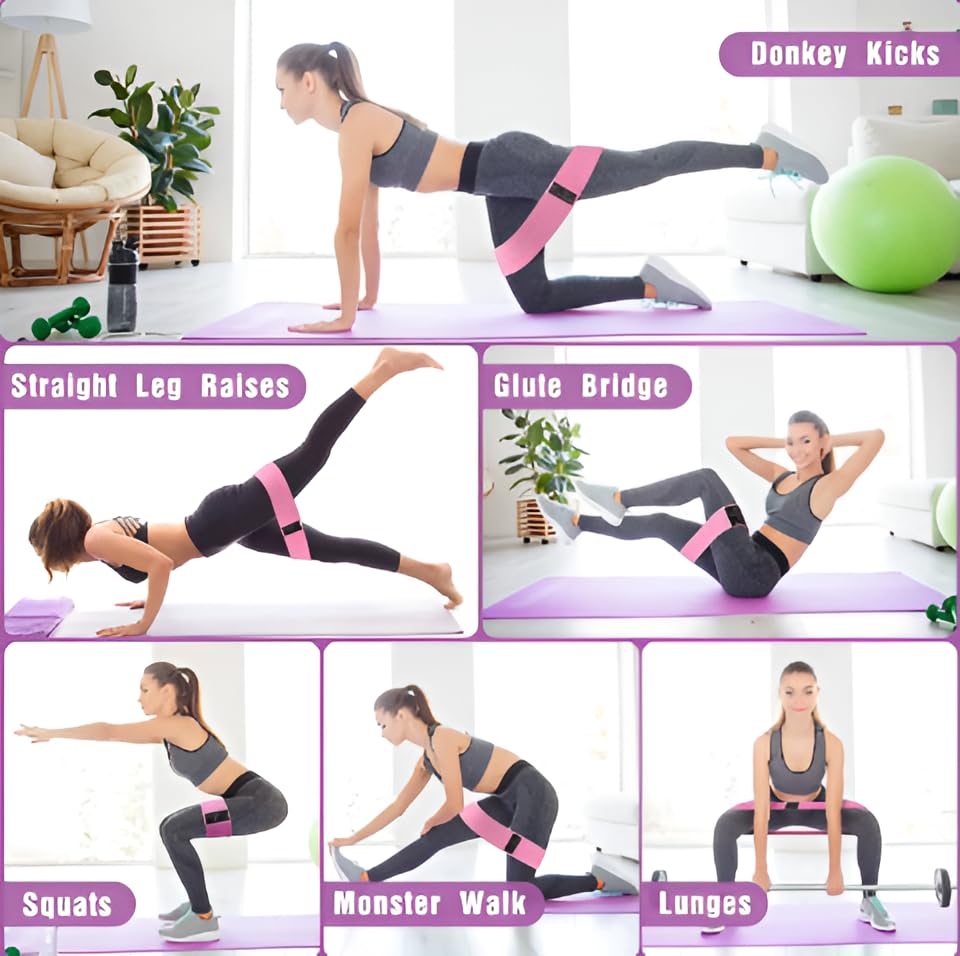 Fabric Resistance Band Set | 3 Tension Bands with Carrying Bag | Fabric Resistance Bands for Hips & Glutes Workouts