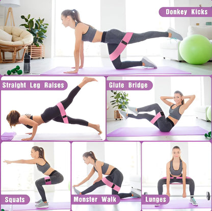 Fabric Resistance Band Set | 3 Tension Bands with Carrying Bag | Fabric Resistance Bands for Hips & Glutes Workouts