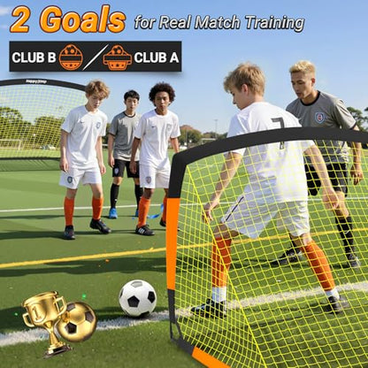 Happy Jump 7x5' & 5x3.6' Portable Soccer Goals for Kids Ages 6-14, Weatherproof Net and Steel Frame for Backyard Fun and Outdoor Training, Quick Setup and Sturdy for All Weather Conditions