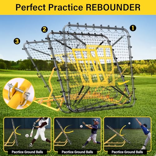 Utheer Baseball Rebounder Net 4x4.5FT Pitch Back Trainer with Strike Zone & 9-Grid Target for Baseball Softball Soccer Volleyball Lacrosse - 3 Adjustable Angles | Steel Frame UV Net | Foldable
