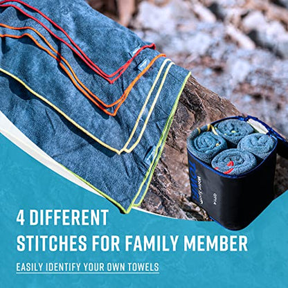 4Monster 4-Pack Quick Dry Microfiber Travel Towels – Super Absorbent, Ultra-Soft Camping Towel Set with Water-Resistant Bag, Lightweight & Compact for RV, Gym, Beach, Pool, Swimming, and Family Trips - color: 4-navy