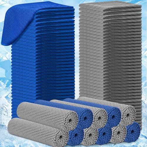 BBTO 80 Pcs Cooling Towels 32x12 in Microfiber,Gray and Blue - color: Gray and Blue