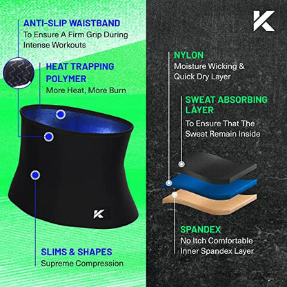 Kewlioo Men's Heat Trapping Waist Toner - Waist Trainer for Men - Comfortable & Discreet Waist Trimmer Thermo Sauna Belt