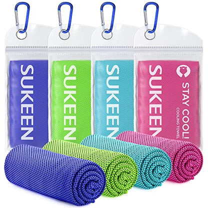 Sukeen 4 Pack Cooling Towels (40"x 12"), Cooling Neck Wraps, Soft Ice Towel - color: Dark Blue/Green/Lake Blue/Pink