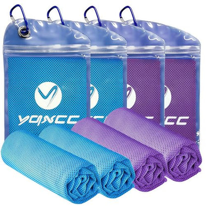 4 Pack Cooling Towels (40"x12"), Ice Cool Neck Towel, Soft Breathable Microfiber for Gym, Yoga, Golf, Running, Camping & All Hot Weather Activities - color: 2 Light Blue/ 2 Purple
