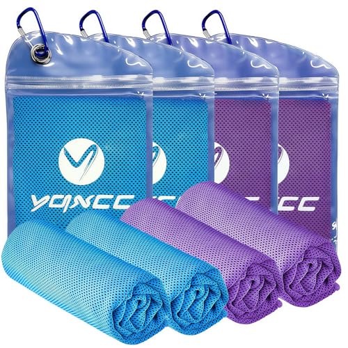 4 Pack Cooling Towels (40"x12"), Ice Cool Neck Towel, Soft Breathable Microfiber for Gym, Yoga, Golf, Running, Camping & All Hot Weather Activities - color: 2 Light Blue/ 2 Purple