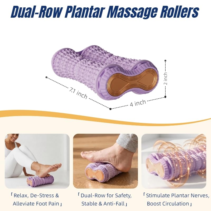 Foot Massage Ball & Foot Roller 3-in-1 Set, Plantar Fasciitis Relief, Portable Dual-Roller Massager, Stimulates & Activates Plantar Nerves, Relieves Foot Pain and Soreness, Improves Blood Circulation