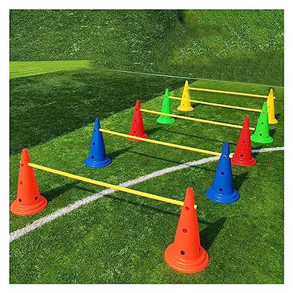 Height Adjustable Hurdles, Professional Hurdle Cone Set, Adjustable Training Cones and Agility Poles, Multi-Sports Practice Equipment for Kids Pets Adult, Round Cones+1m Pole