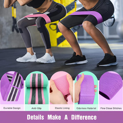 Fabric Resistance Band Set | 3 Tension Bands with Carrying Bag | Fabric Resistance Bands for Hips & Glutes Workouts