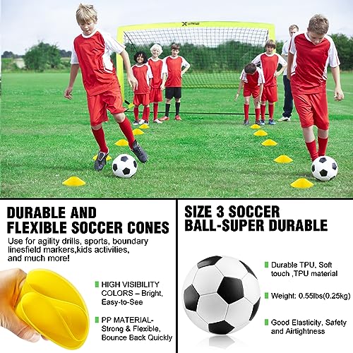Kids Soccer Goals for Backyard Set of 2, 4 x 3 ft/6 x 4 Toddler Soccer Goal Training Equipment with Soccer Ball, Cones, Pop Up Soccer Net for Kids Age 3-5 4-6 6-8 8-12 10-12 Outdoor Games Sports Gifts