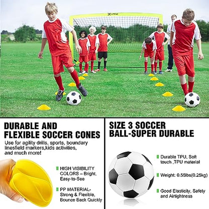 Kids Soccer Goals for Backyard Set of 2, 4 x 3 ft/6 x 4 Toddler Soccer Goal Training Equipment with Soccer Ball, Cones, Pop Up Soccer Net for Kids Age 3-5 4-6 6-8 8-12 10-12 Outdoor Games Sports Gifts