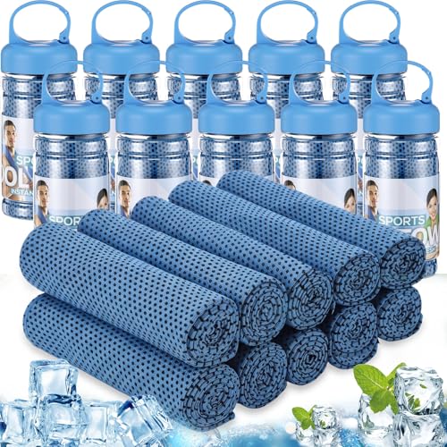 Honoson 10 Pcs Cooling Towels with Bottle, 47 x 12 in, Dark Blue - color: Dark Blue