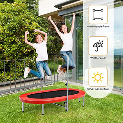KOTEK Mini Foldable Trampoline for Kids, Double Fitness Trampoline with 5-Level Adjustable Handle Bar & Safety Pad, Toddler Trampoline for Indoor Outdoor Parent-Child Twins Use, Max Load 330 Lbs