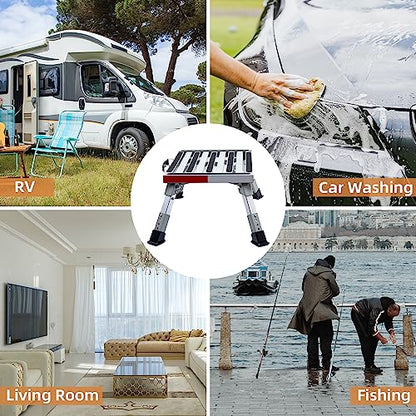 Homeon Wheels 19" x 14.5" Large RV Step Stool, Adjustable Height Aluminum Folding Platform Step and Ladder with Non-Slip Rubber Feet, More Stable Supports Up to 1,500lbs Safety RV Steps - color: Gray Large