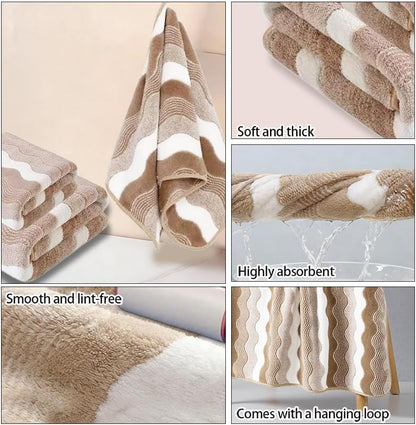 Microfiber Bath Towel 35x70in - Ultra Soft Quick Dry, Lightweight for Gym, Spa, Travel | Hotel Grade & Multi-Use| Single Pack - color: Khaki and White Stripe, size: 35*70 Inches