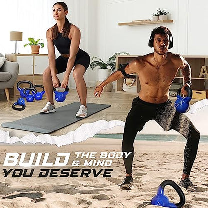 Yes4All Kettlebell, 5-100 LB Vinyl Coated Cast Iron Strength Training Kettlebells for Home Gym Exercises, Fitness, Full Body Workout Equipment, Push Ups, and Grip Strength - color: A. 5LB - Dark Blue, style: Vinyl Coated