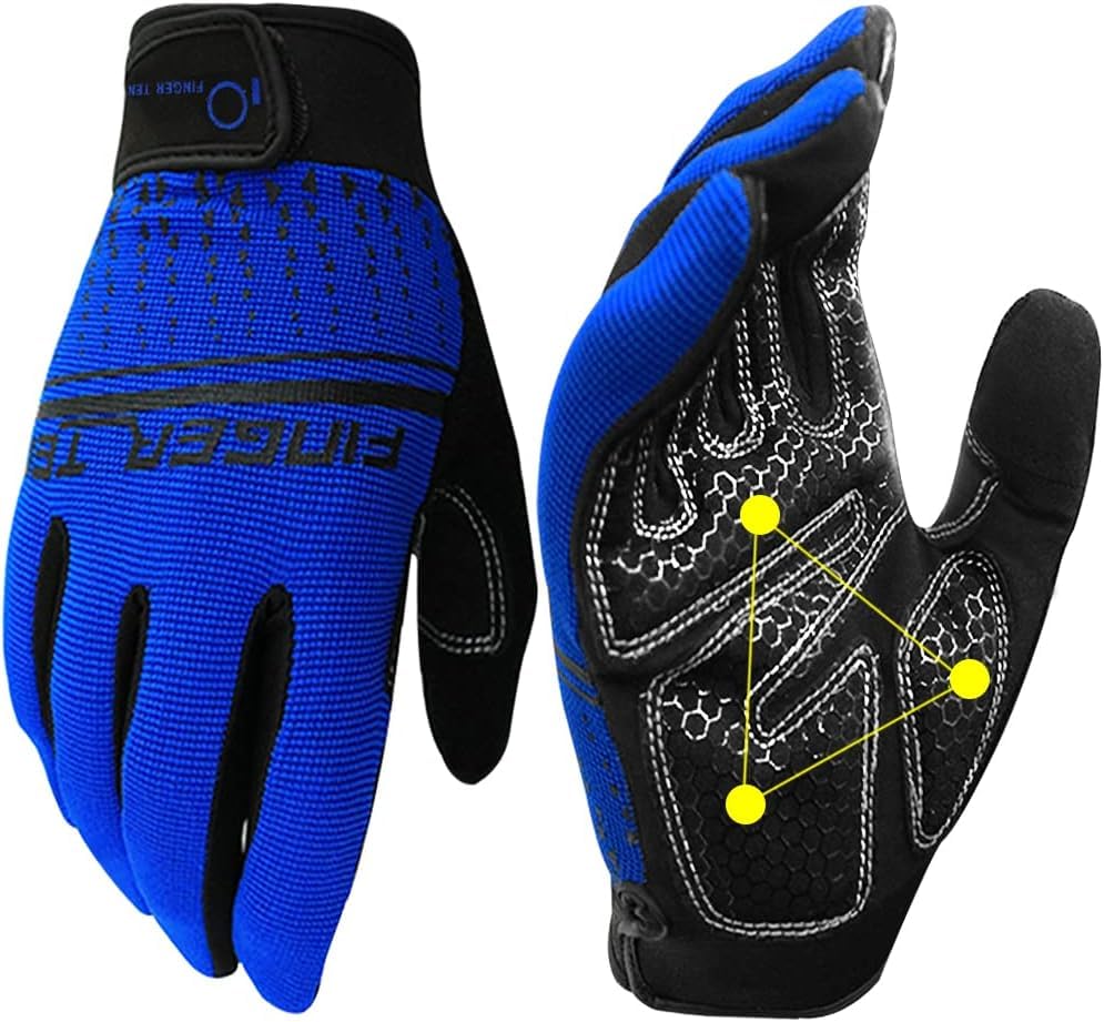 FINGER TEN Workout Gloves Full Finger with Padding 1 Pair - color: Blue, size: Large