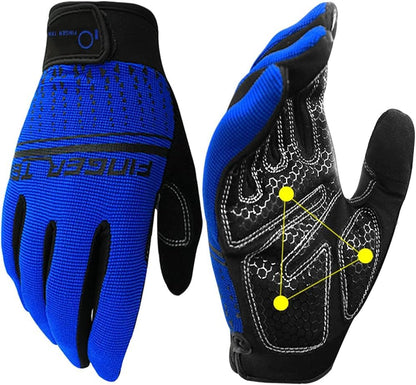 FINGER TEN Workout Gloves Full Finger with Padding 1 Pair - color: Blue, size: Large