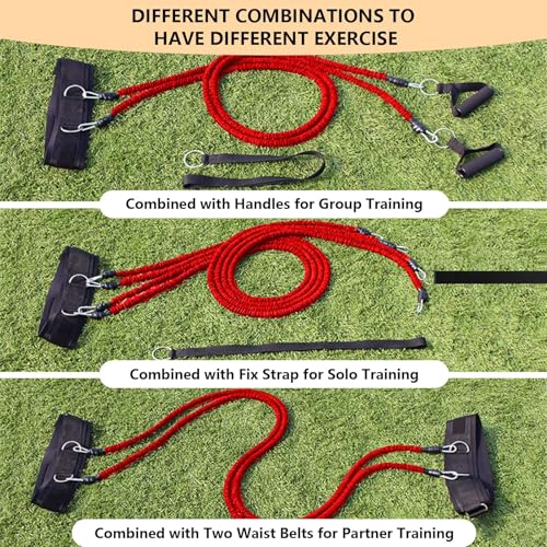 Speed and Agility Training Equipment, Two Resistance Bands and Adjustable Waist Belts 8pcs 80lb for Solo or Partner Exercise to Maximize Strength Power Focus Suitable for Muti-Sports