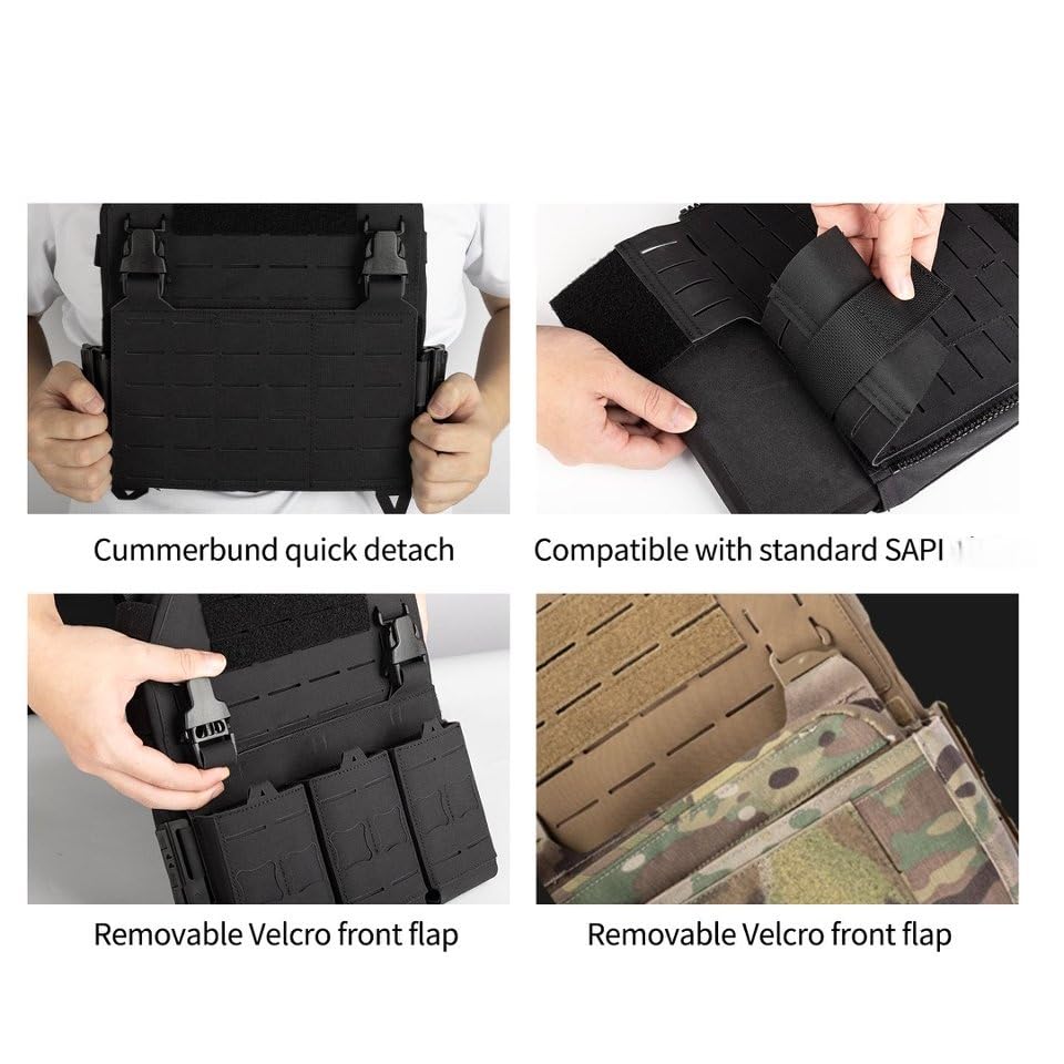 Tactical Vest for Men - Lightweight Quick Release Modular Vest Adjustable Airsoft Vest Outdoor for Running Training - color: Black