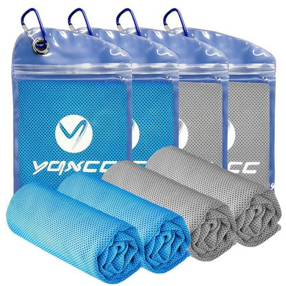 4 Pack Cooling Towels (40"x12"), Ice Cool Neck Towel, Soft Breathable Microfiber for Gym, Yoga, Golf, Running, Camping & All Hot Weather Activities - color: 2 Light Blue/ 2 Light Gray