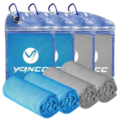 4 Pack Cooling Towels (40"x12"), Ice Cool Neck Towel, Soft Breathable Microfiber for Gym, Yoga, Golf, Running, Camping & All Hot Weather Activities - color: 2 Light Blue/ 2 Light Gray
