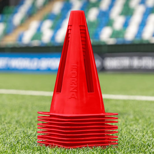 FORZA Flexi Cones [10 Pack] | Ultra-Durable Training Cones for Sports Drills and Practice – Available in 9 Bright Color Options - color: Red