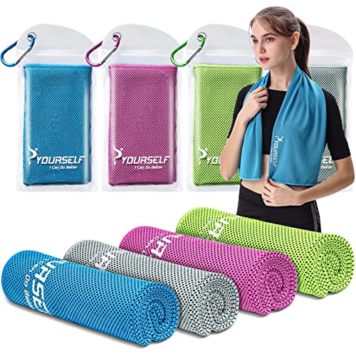 Cooling Towels for Neck and Face, 4 Pack 40" x 12" Cooling Towel for Hot Weather, Soft Breathable Instant Cool Chilly Pad for Sports Golf Yoga Gym Athletes Camping Ice Towels - color: 4 Pack-blue,green,hpink,gery