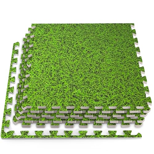 HomeCube USA 3/8 Inch Thick Interlocking Wood Grain Foam Floor Tiles for Home, Office, Workout Equipment Space, Commercial Areas, Anti-Fatigue Flooring Padding 24x24 in, Green Grass, 32 SQ Ft -8 Tiles - color: Green Grass, size: 32 Sq Ft (8 Tiles)