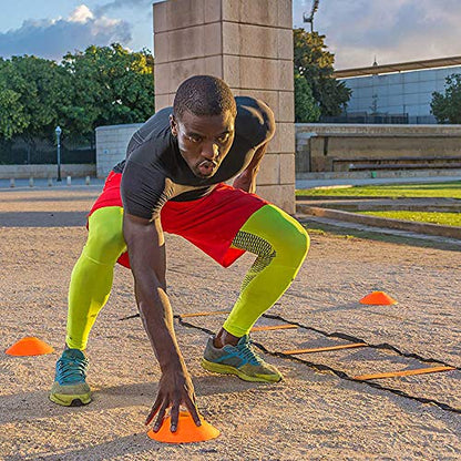 TOCO FREIDO Speed&Agility Training Set – 20ft Agility Ladder Set with 12 Rungs, 4 Adjustable Training Hurdle, 12 Disc Cones, 2 Resistance Bands, 1 Running Parachute and Footwork Drills Equipment