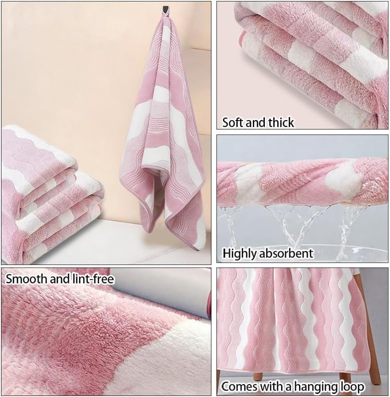Microfiber Bath Towel 35x70in - Ultra Soft Quick Dry, Lightweight for Gym, Spa, Travel | Hotel Grade & Multi-Use| Single Pack - color: Pink and White Stripe, size: 35*70 Inches