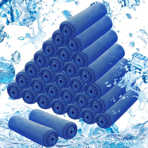 30Pack Cooling Towels Bulk Ice Microfiber Wraps for Neck and Face | Large Size 40"x12" Breathable Soft Chilly Sweat Rag Neck Towels for Workout Gym Yoga Golf Running Sport Dark Blue - color: Dark Blue