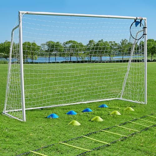 Soccer Goals for Backyard Soccer Goal 12x6 Big 10x6.5 8x6 6x4FT Soccer Goals for Youth Adults and Kids Large Metal 2" Goal Post with Agility Ladder and Target Net Soccer Cones Practice Equipment