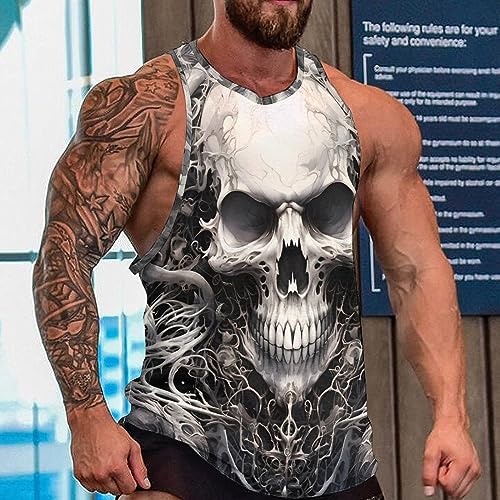 BIVENANT Skull Shirts for Men Novelty Mens Skull Tank Top Big and Tall Tank Tops Graphic Tees Shirt - color: Aite0g0600, size: Small