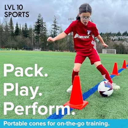 LVL10 Pro Training Cones - 12" Large Soccer Cones for Sports Training - for Basketball, Football, Basketball and Agility Drills - Soccer Field Markers that Won't Crack, Slide or Fly - style: 4 cones
